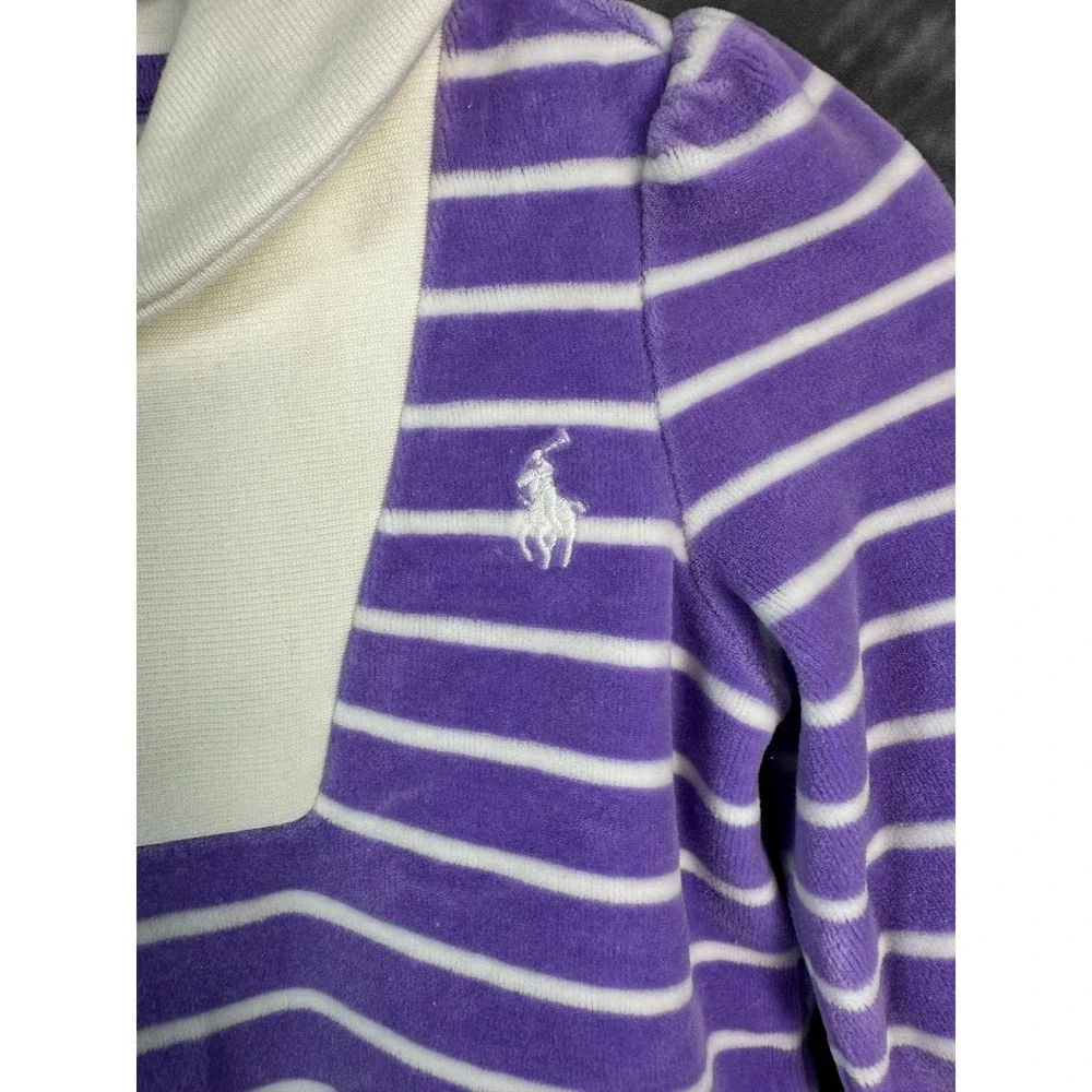 Ralph Lauren Velour Dress Sz 6M Purple Lavender Striped Ruffle Shawl Collar